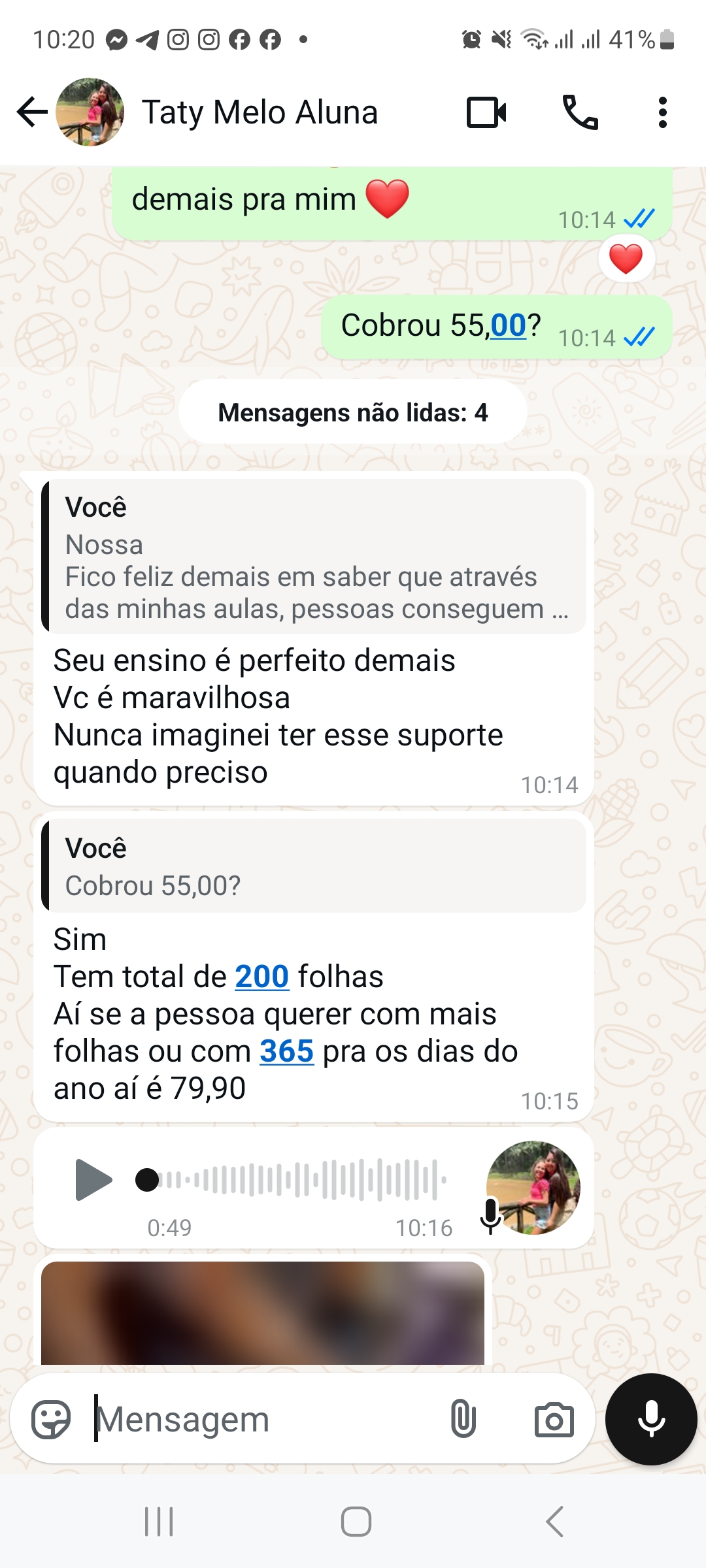 Depoimento de aluna