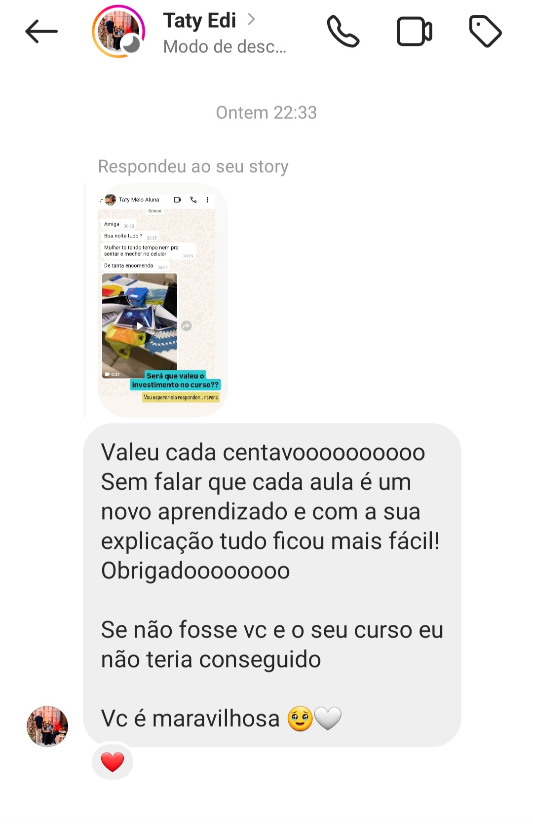 Depoimento de aluna